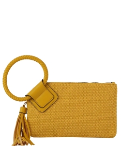 Canvas Cuff Handle Tassel Wristlet Clutch JYM-0438 MUSTARD